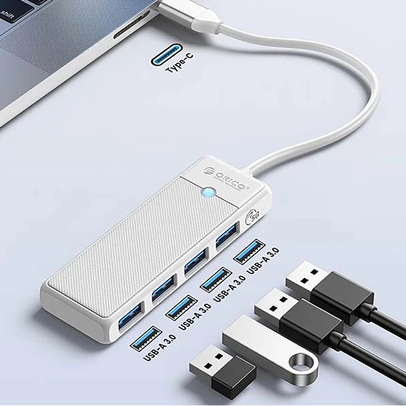Orico PAPW4A-C3 USB-jakaja, 4 porttia, 4 x USB-A 3.0, 1,8 m – valkoinen