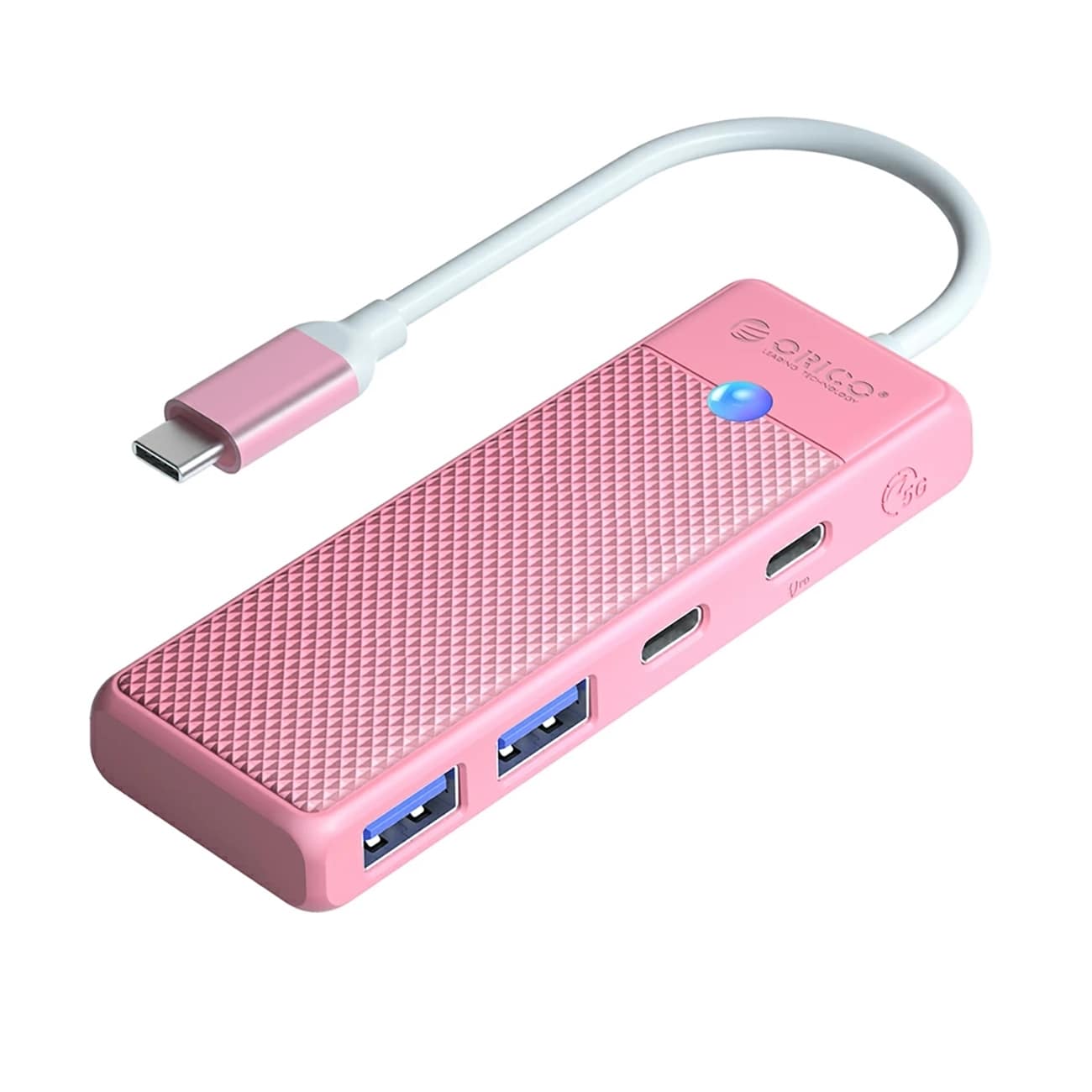 Orico PAPW2AC-C3-C3 USB-jakaja, 4 porttia: 2x USB-A 3.0, 1x USB-C 3.0, 0,15 m – vaaleanpunainen