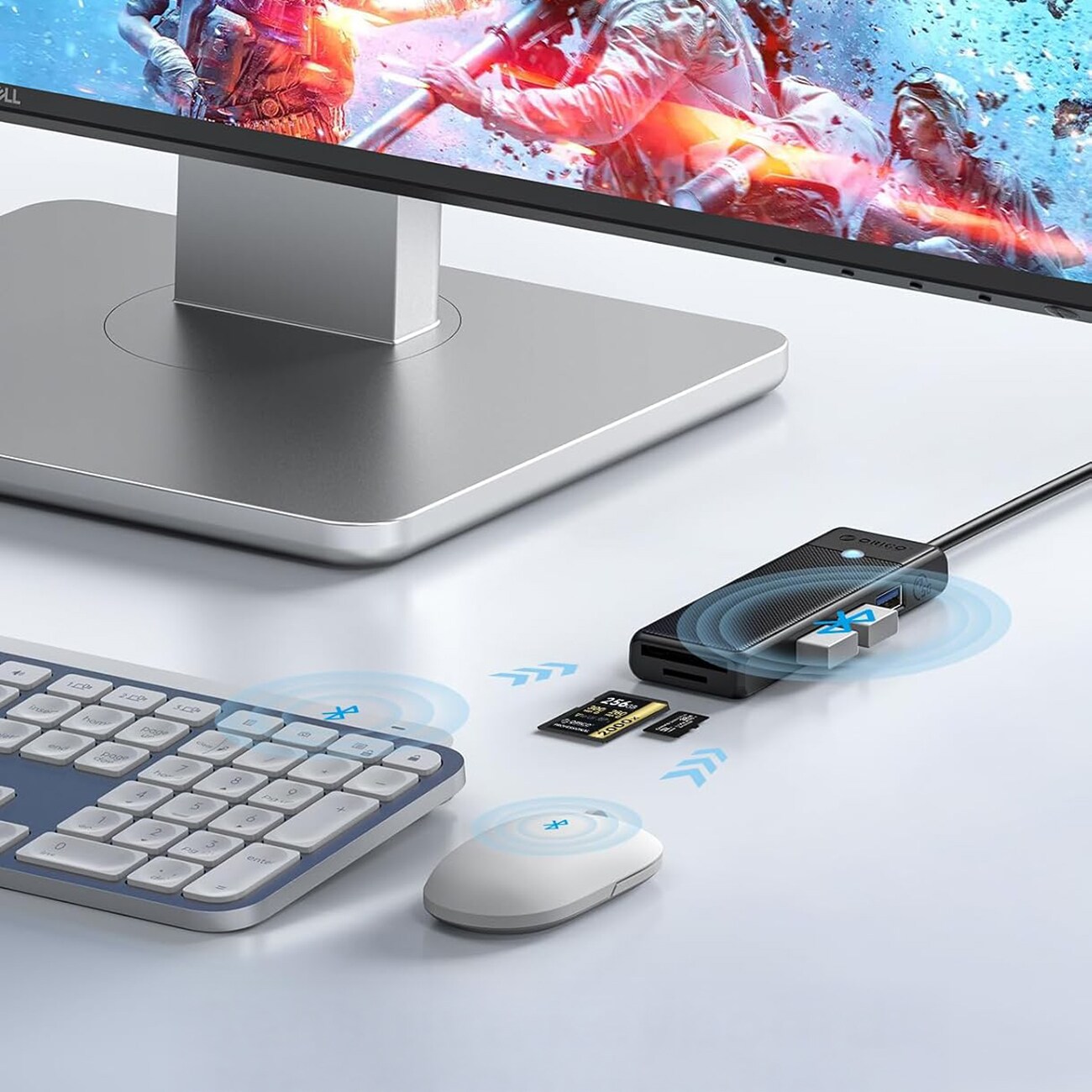 Orico PAPW3AT-C3 USB-jakaja, 4 porttia, 3 x USB-A 3.0, microSD-/SD-kortinlukija, 1 m – musta