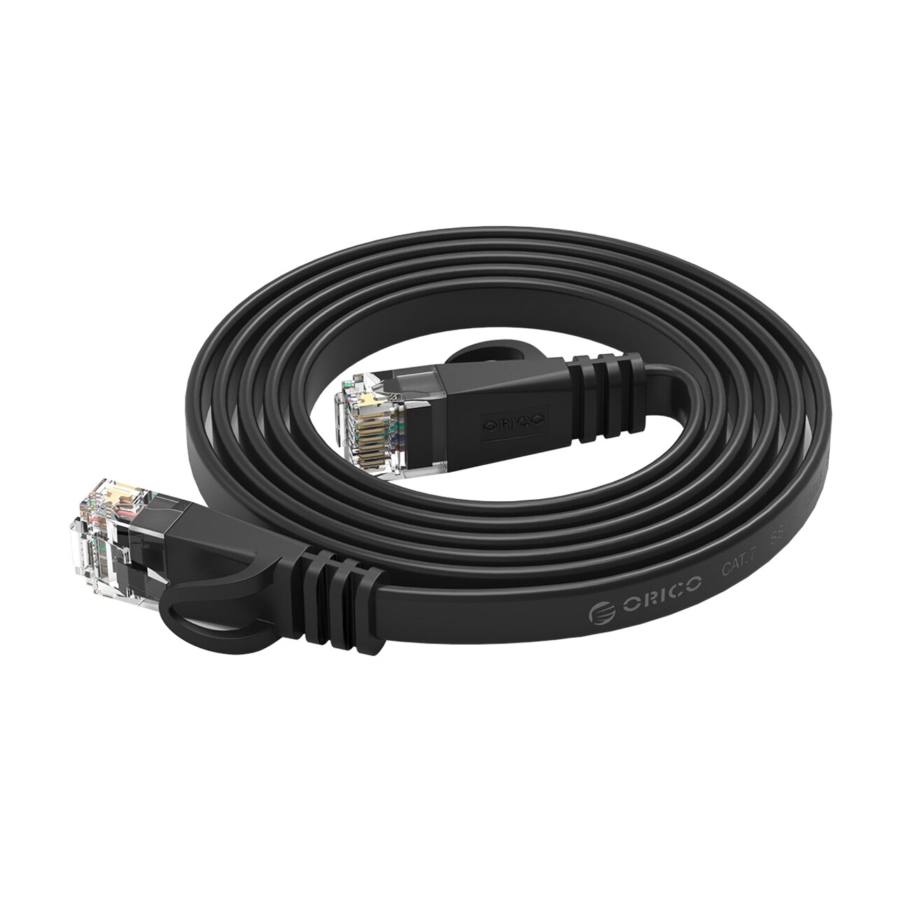 Orico PUG-C7B CAT7 10 Gbps RJ45 Ethernet-verkkokaapeli, Internet/LAN, litteä, 5 m – musta