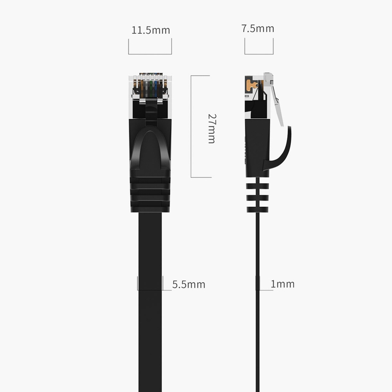 Orico PUG-C7B CAT7 10 Gbps RJ45 Ethernet-verkkokaapeli, Internet/LAN, litteä, 5 m – musta
