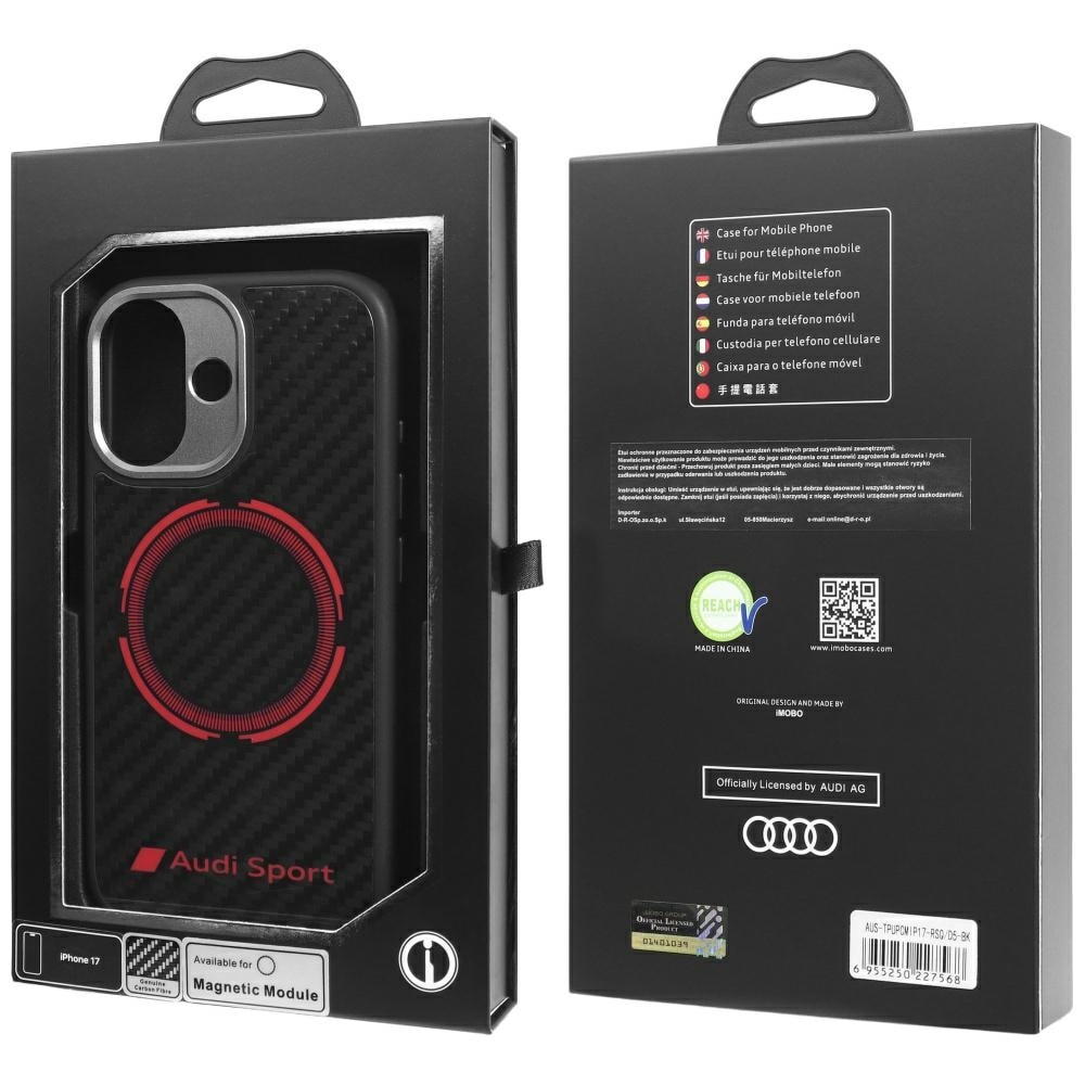 Audi RSQ -hiilikuituinen Sport Red Circle MagSafe -suojakotelo iPhone 17:lle – musta