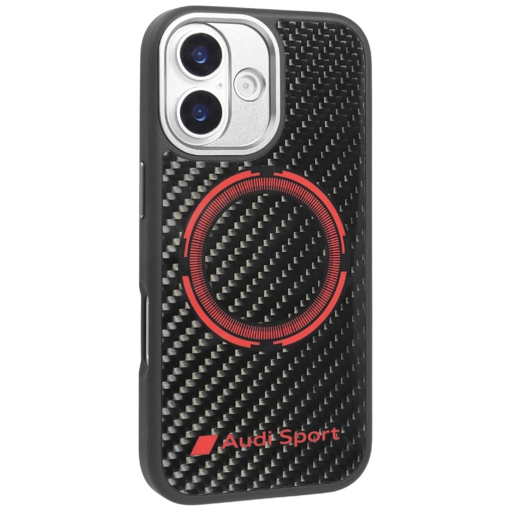 Audi RSQ -hiilikuituinen Sport Red Circle MagSafe -suojakotelo iPhone 17:lle – musta