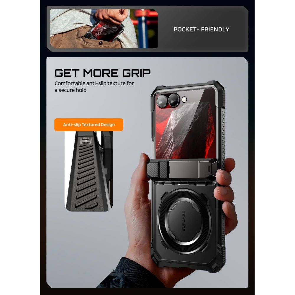 Supcase UB Grip Mag MagSafe -kotelo Samsung Galaxy Z Flip 8:lle – musta