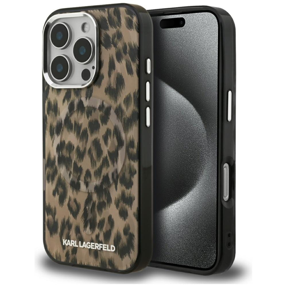 Karl Lagerfeld IML -leopardikuvioinen MagSafe-suojakotelo iPhone 16 Pro Maxille – ruskea