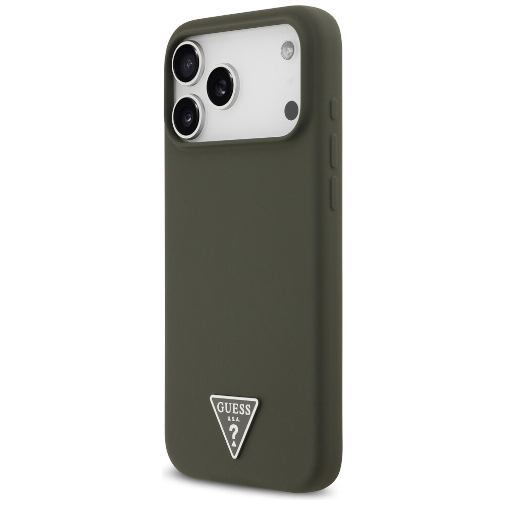 Guess-silikonikotelo, jossa kolmiomainen logo, MagSafe-yhteensopiva, iPhone 17 Pro Max - vihreä