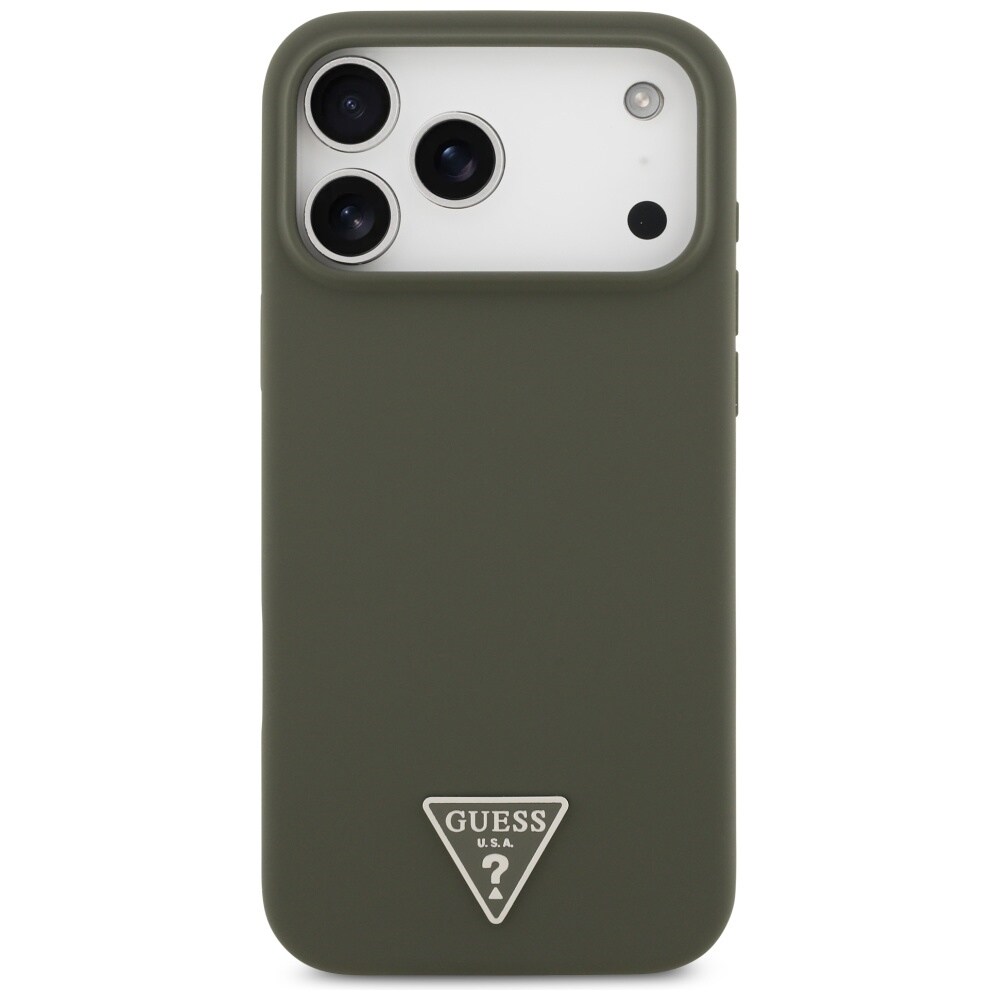 Guess-silikonikotelo, jossa kolmiomainen logo, MagSafe-yhteensopiva, iPhone 17 Pro Max - vihreä