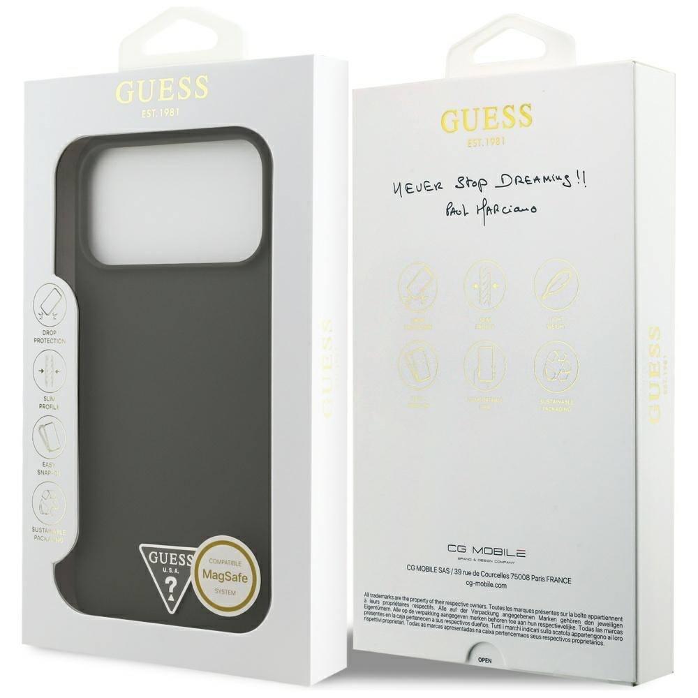 Guess-silikonikotelo, jossa kolmiomainen logo, MagSafe-yhteensopiva, iPhone 17 Pro Max - vihreä