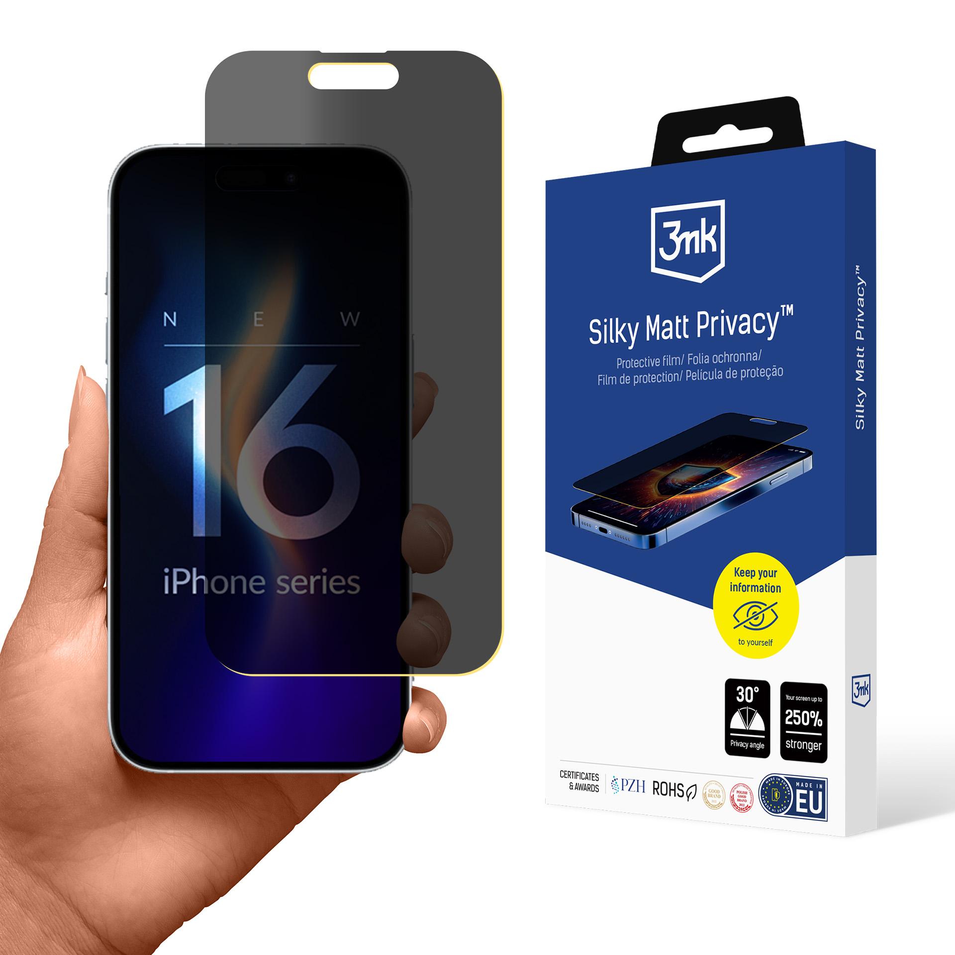 Matta yksityisyyskalvo 3mk Silky Matt Privacy iPhone 16 Plus -mallille