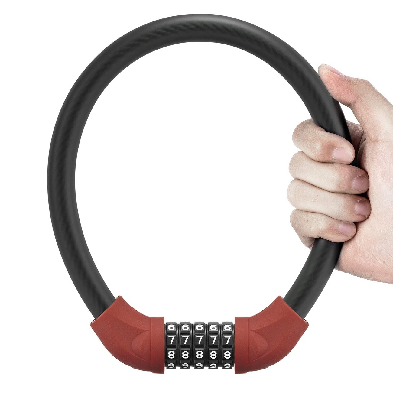 Rockbros RKS870-BK -pyörälukko, numerokoodi, teräsköysi, 85 cm – punainen