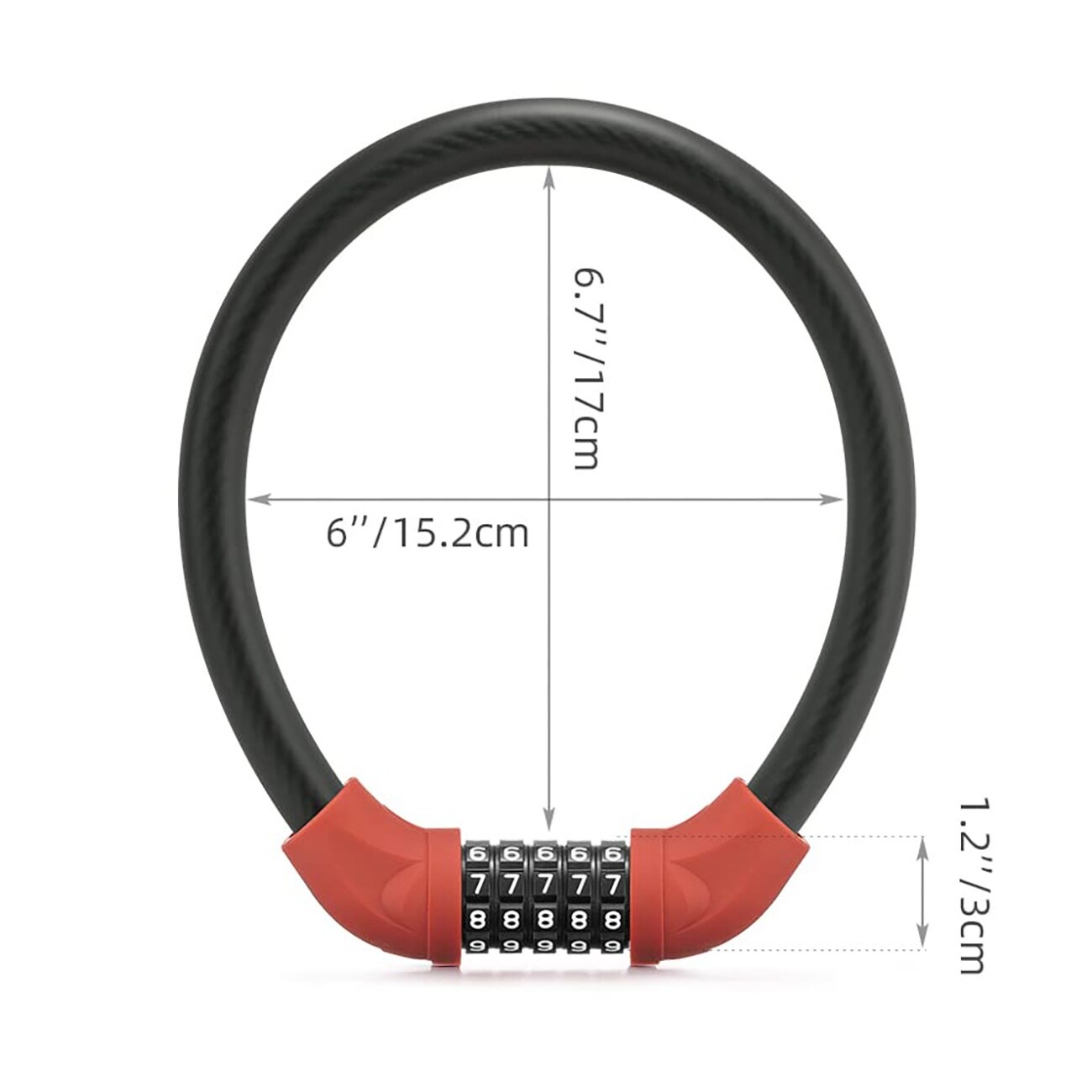 Rockbros RKS870-BK -pyörälukko, numerokoodi, teräsköysi, 85 cm – punainen