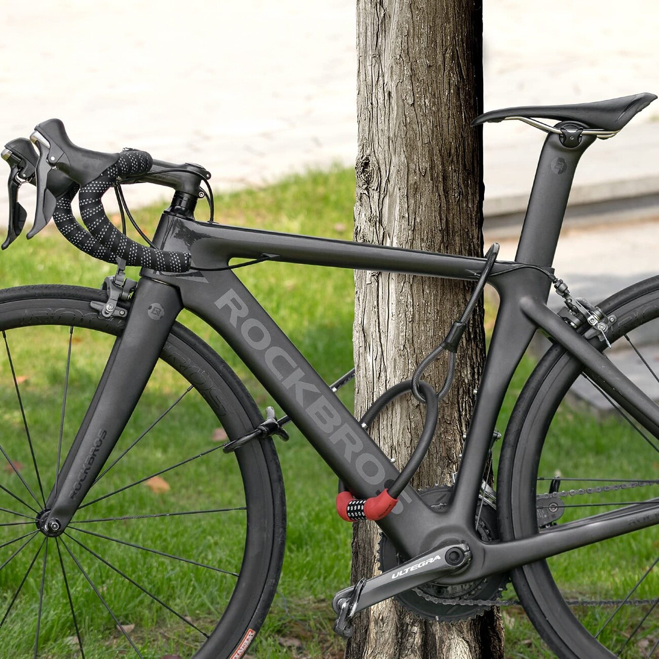 Rockbros RKS870-BK -pyörälukko, numerokoodi, teräsköysi, 85 cm – punainen