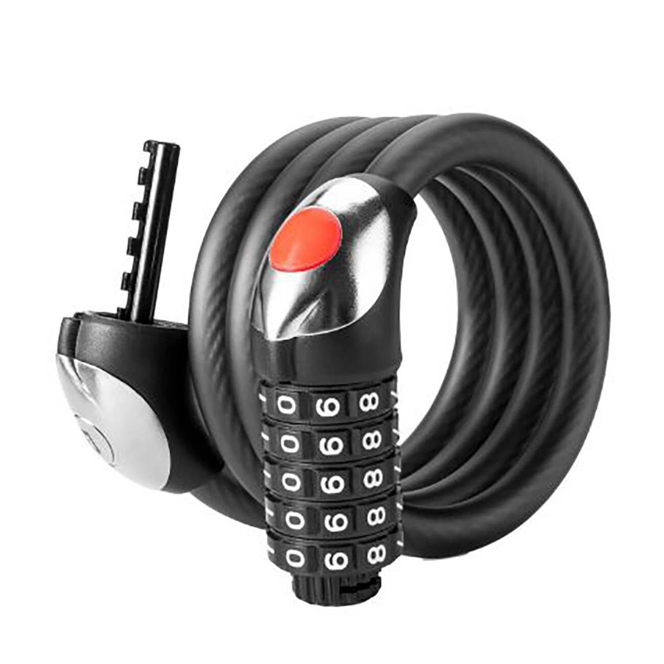 Rockbros RKS531 -polkupyörälukko, 5-numeroinen koodi, teräsköysi, 120 cm, LED-valolla – musta