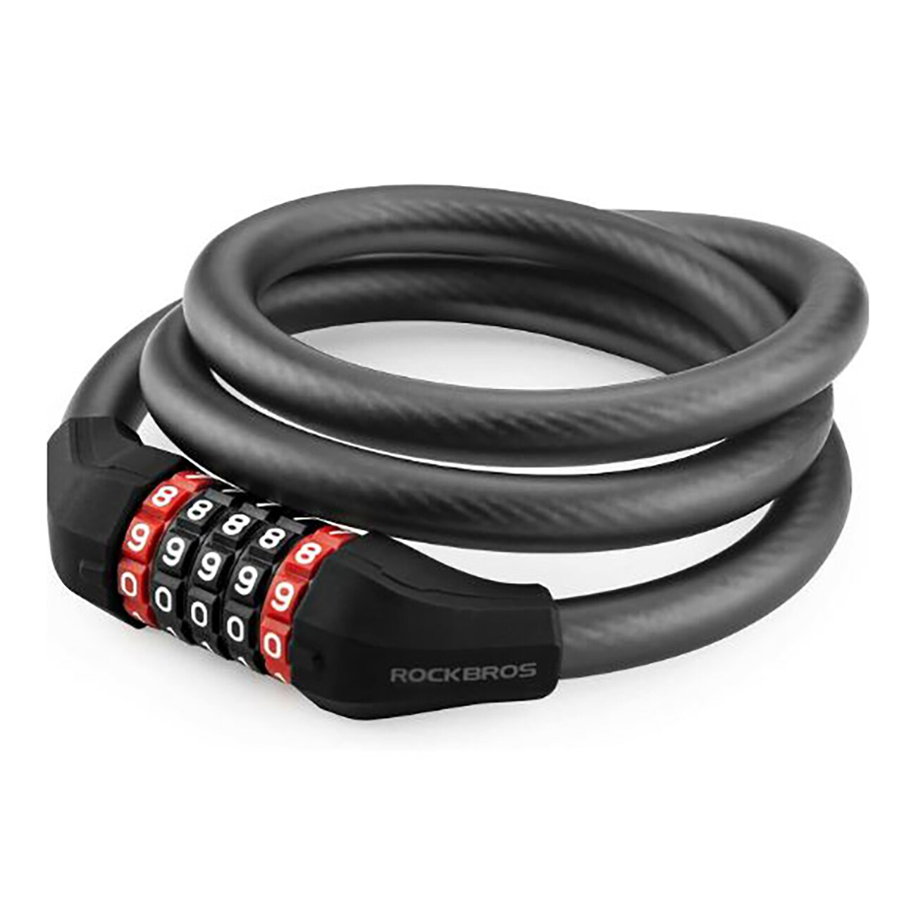 Rockbros RKS531 -polkupyörälukko, 5-numeroinen koodi, teräsköysi, 120 cm, LED-valolla – musta