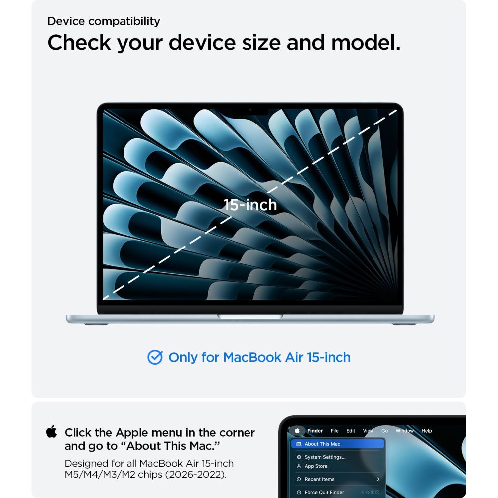 Spigen Urban Fit -suojakotelo MacBook Air 15" -mallille (2023 / 2024 / 2025 / 2026) – harmaa