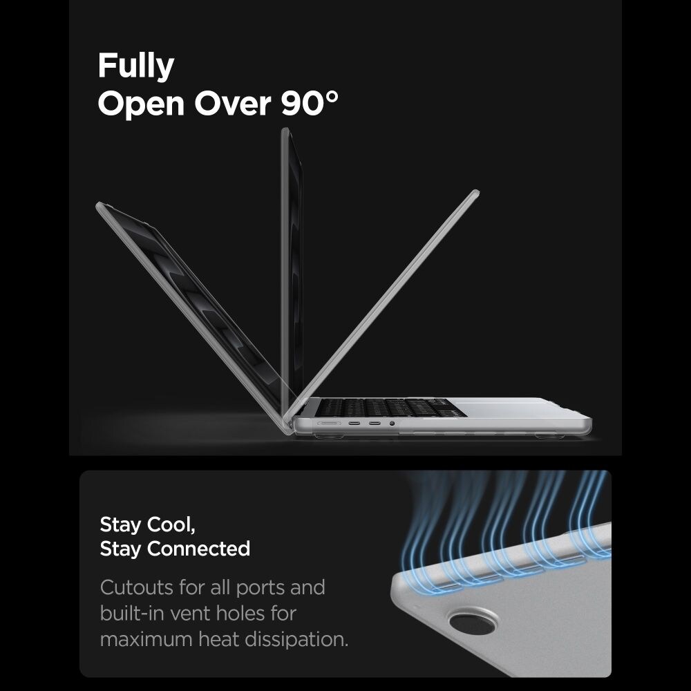 Spigen AirSkin -suojakotelo MacBook Pro 16" (2021–2026) – läpinäkyvä, mattapintainen