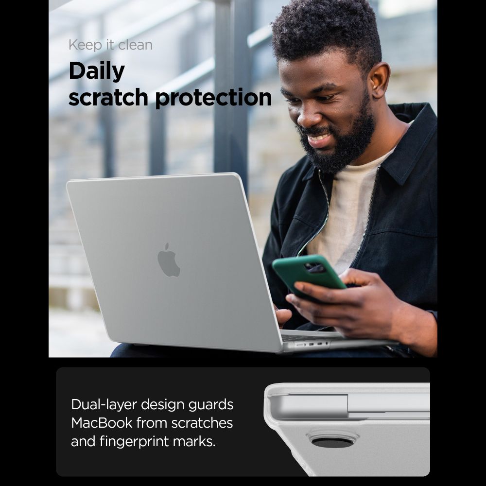 Spigen AirSkin -suojakotelo MacBook Pro 16" (2021–2026) – läpinäkyvä, mattapintainen