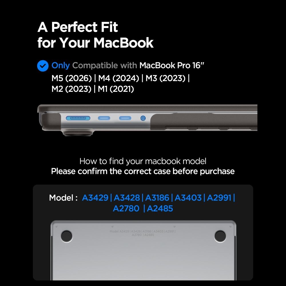 Spigen AirSkin -suojakotelo MacBook Pro 16" (2021/2023/2024/2025/2026) – puoliläpinäkyvä