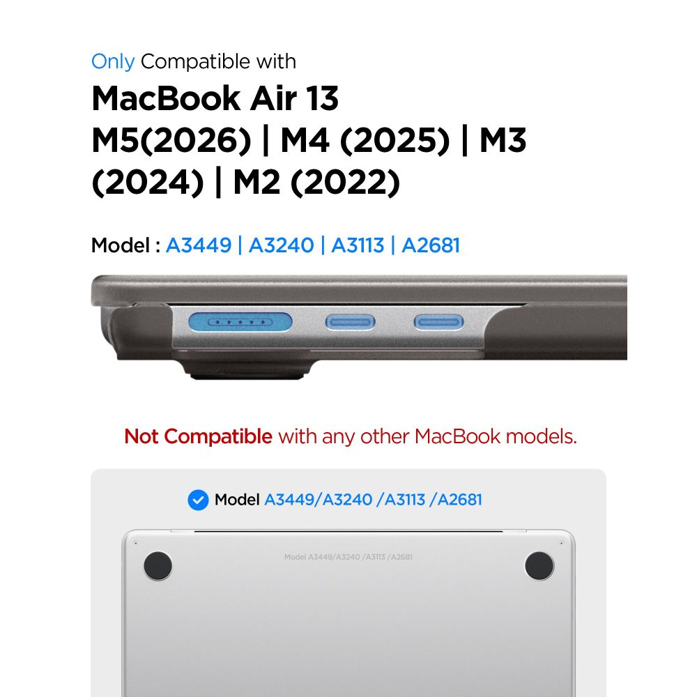 Spigen AirSkin -suojakotelo MacBook Air 13" 2023–2024–2025–2026 - puoliläpinäkyvä