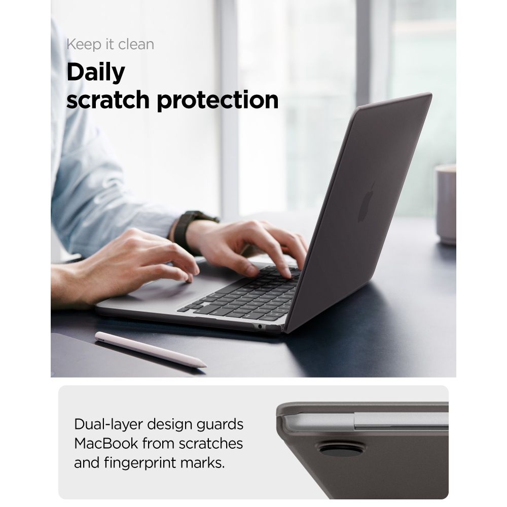 Spigen AirSkin -suojakotelo MacBook Air 13" 2023–2024–2025–2026 - puoliläpinäkyvä