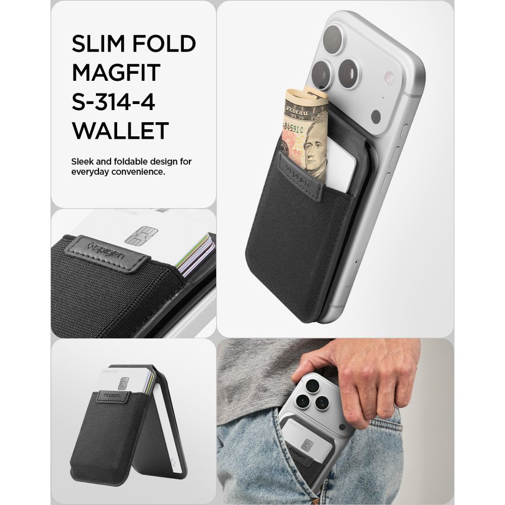 Spigen Slim Fold S314-4 MagSafe -puhelinlompakko – musta