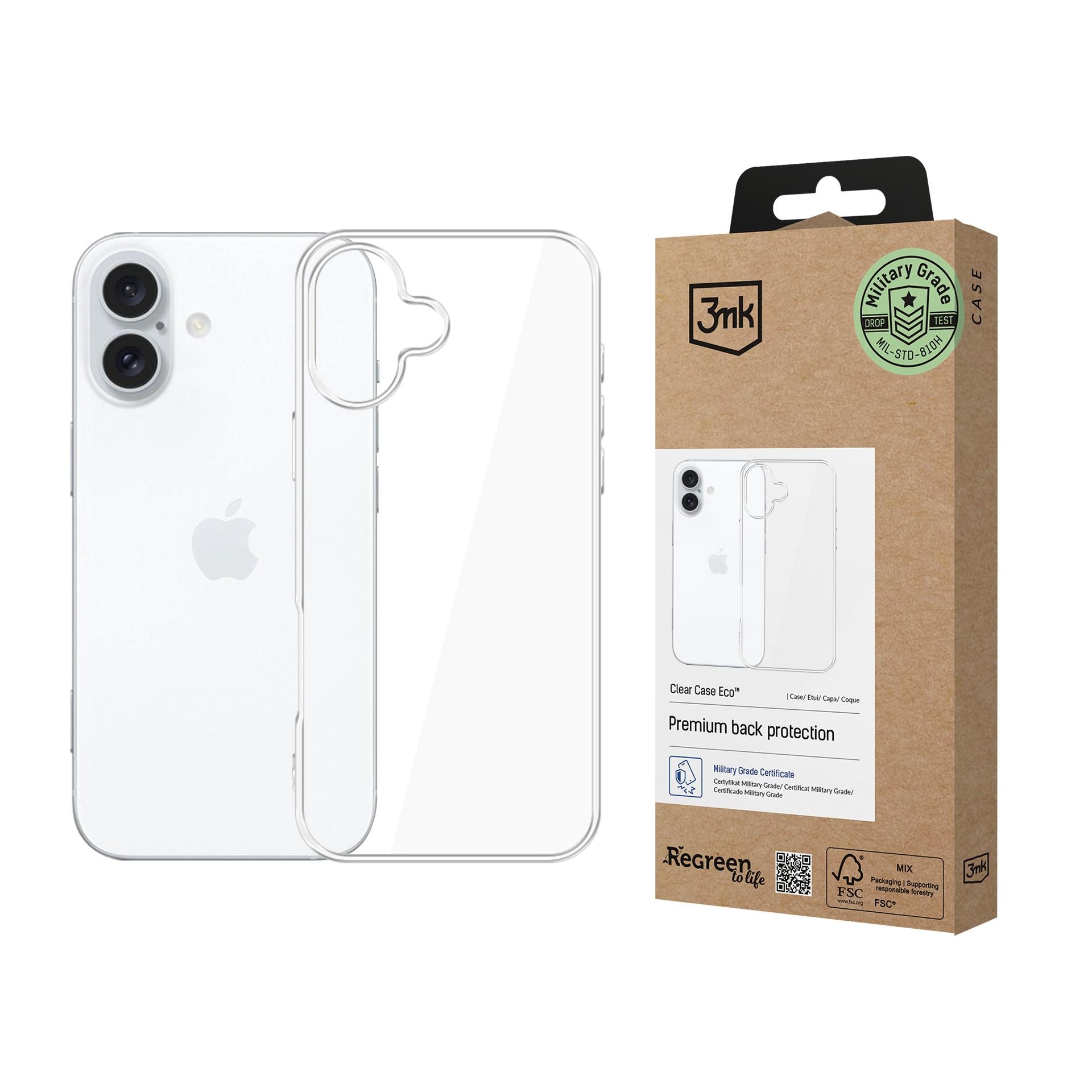 3mk Clear Case Eco -suojakotelo Apple iPhone 16 Plus -malliin – läpinäkyvä