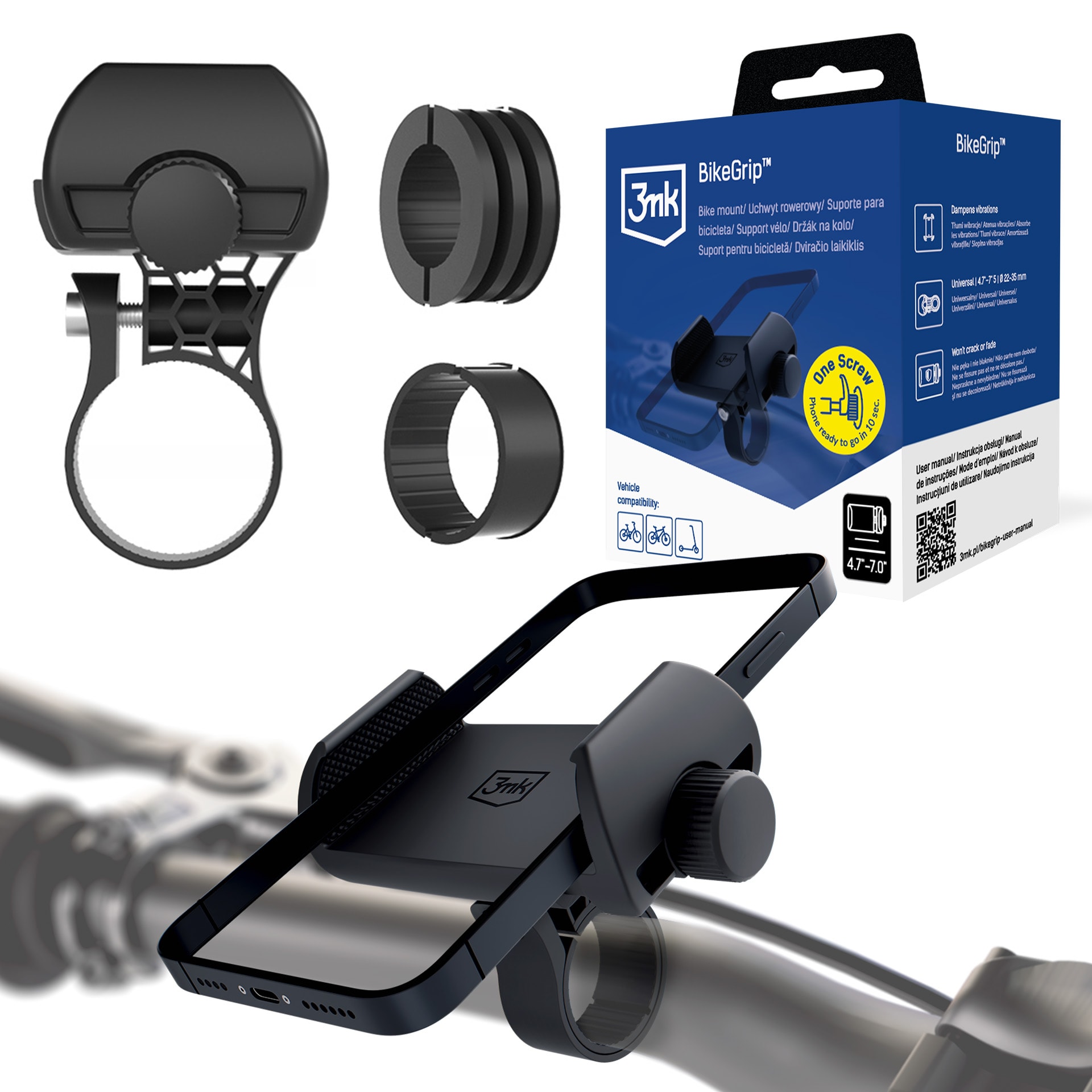 3mk BikeGrip -pyörän puhelinteline – musta