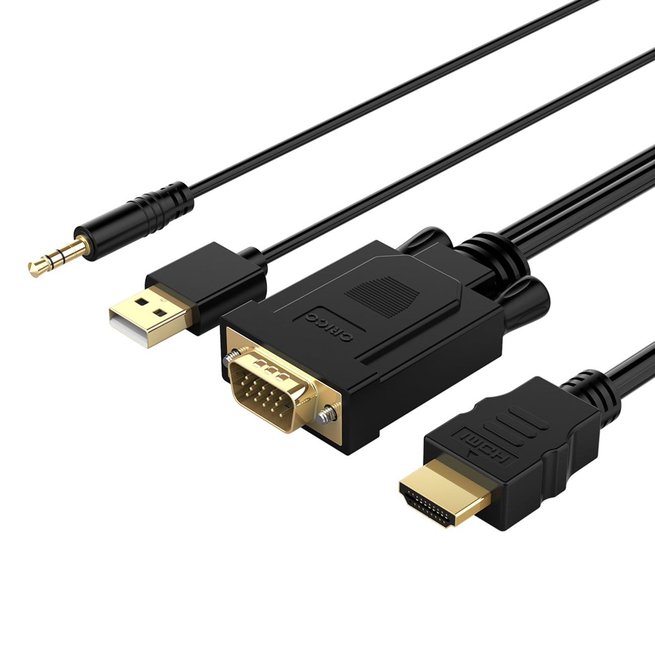 Orico XD-VATH VGA + 3,5 mm minijack to HDMI -kaapeli (Full HD 60 Hz), USB-virta, 5 m, musta