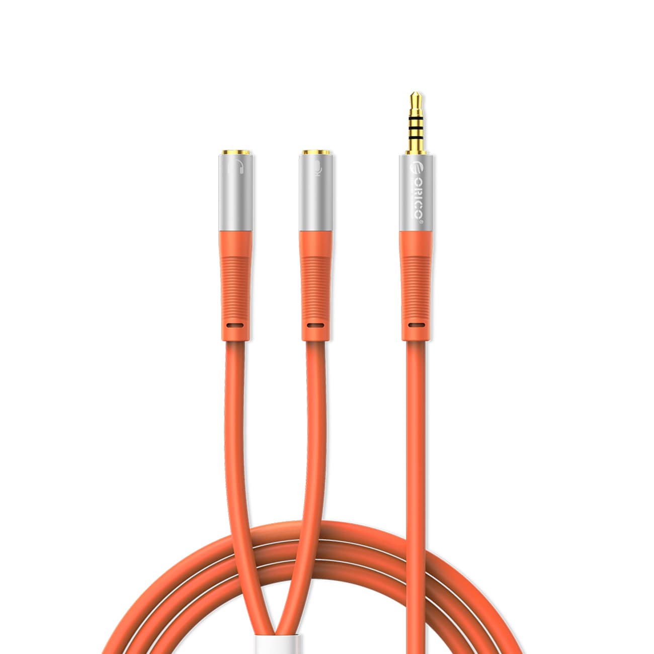 Orico AX2-10 äänikaapeli, 3,5 mm minijack-jakaja kuulokkeille/mikrofonille, 1 m – oranssi