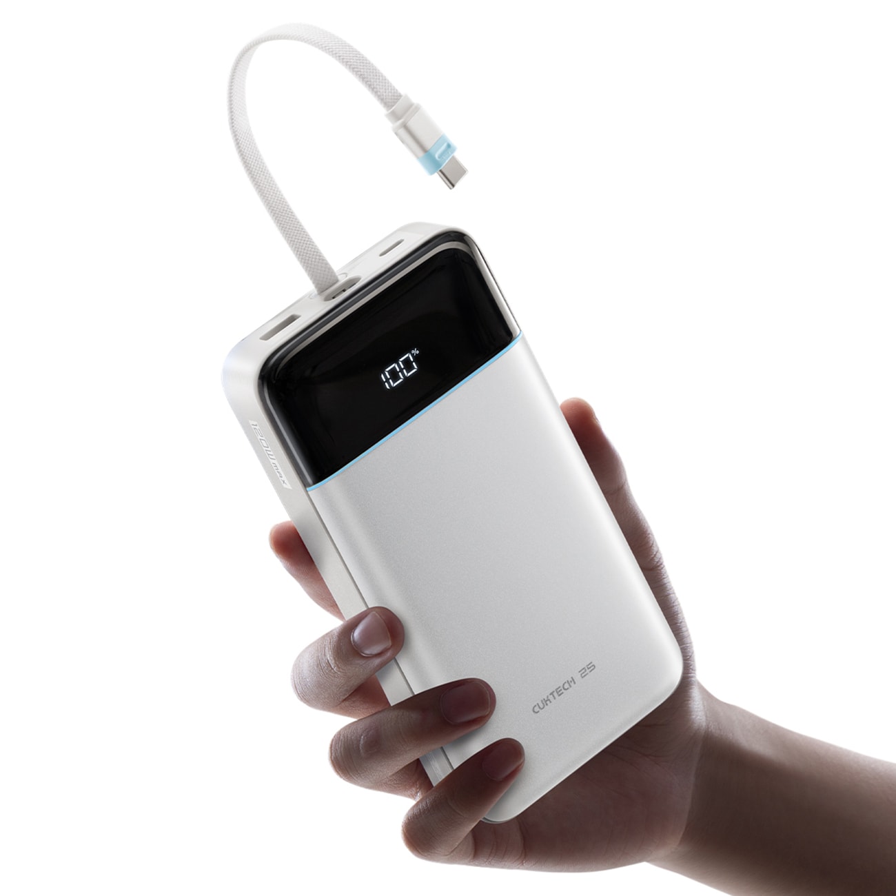 Cuktech LPB252N 120W 25 000mAh -varavirtalähde sisäänrakennetulla USB-C-kaapelilla – valkoinen