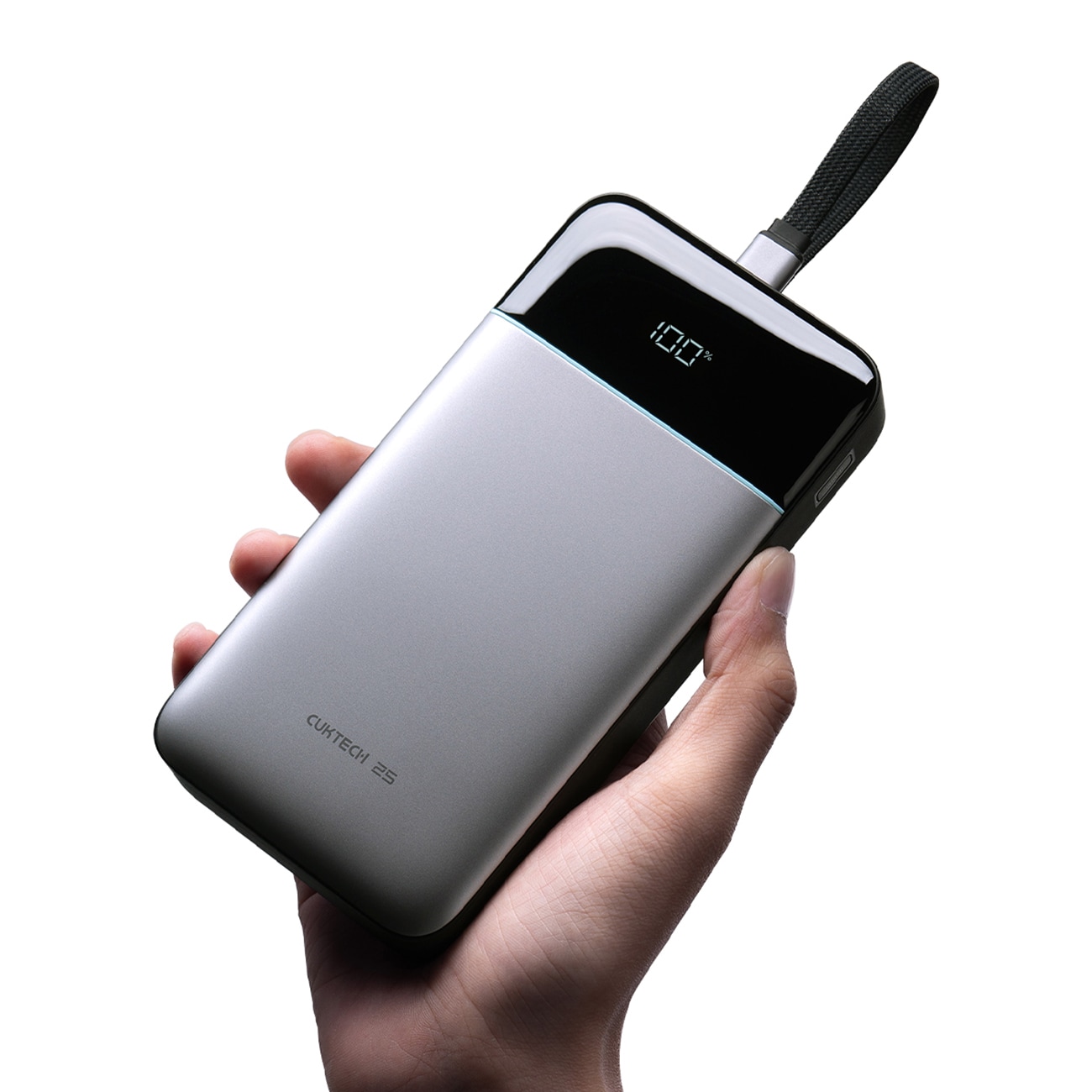 Cuktech LPB252N 120 W 25 000 mAh -varavirtalähde, jossa on sisäänrakennettu USB-C-kaapeli – harmaa