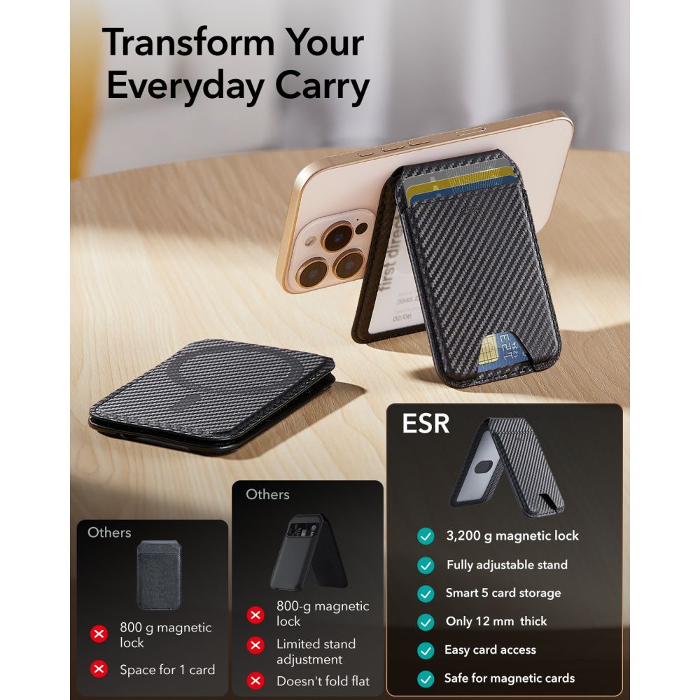 ESR Classic RFID-magneettinen lompakkoteline MagSafe-yhteensopiva puhelimelle – musta