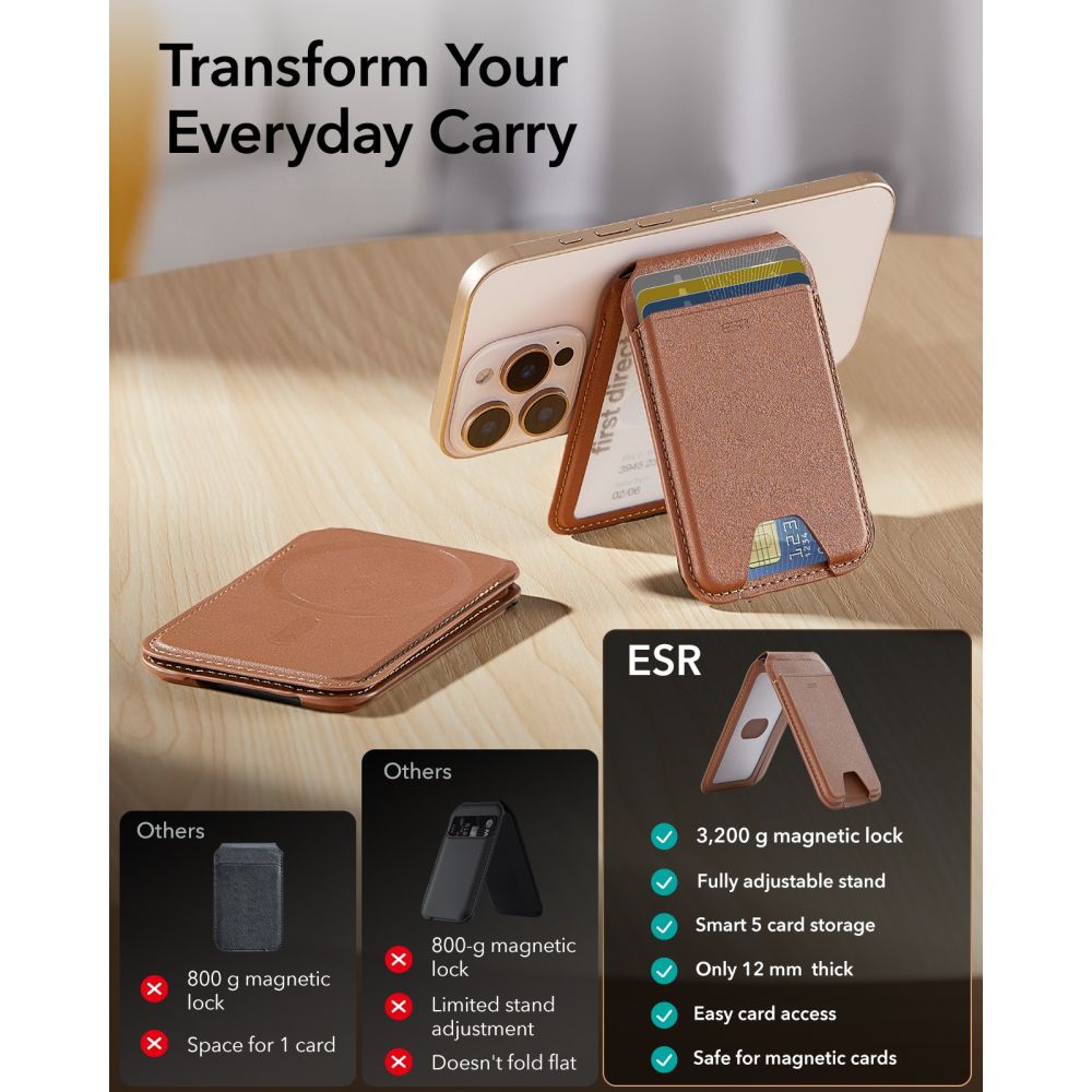 ESR Classic RFID-magneettinen lompakkoteline MagSafe puhelimelle – ruskea