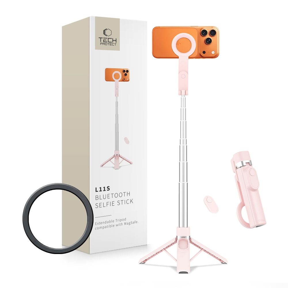 Tech-Protect L11S MagSafe Bluetooth-selfiekeppi – vaaleanpunainen