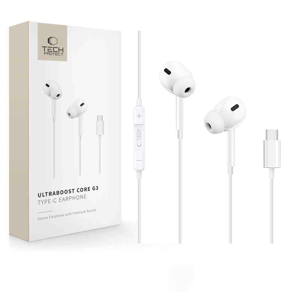 Tech-Protect Ultraboost Core G3 USB-C -langalliset kuulokkeet – valkoiset