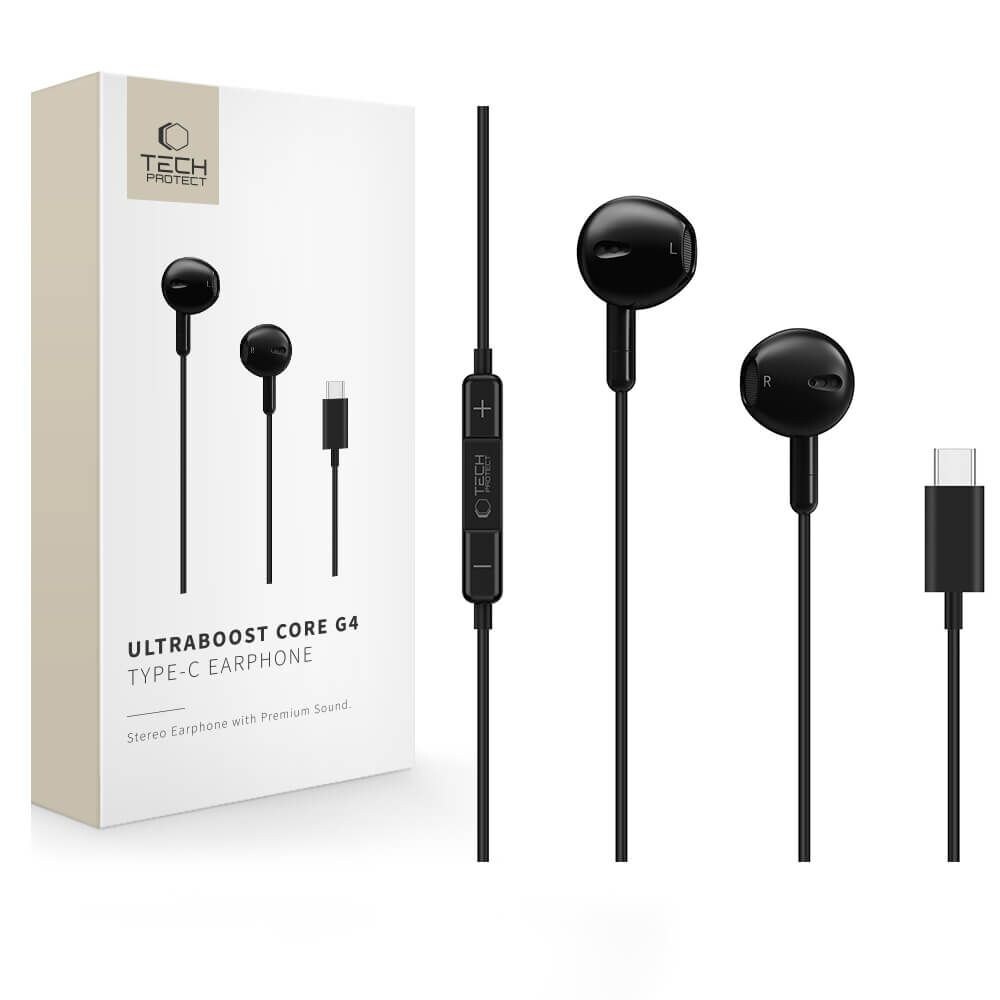 Tech-Protect Ultraboost Core G4 USB-C -langalliset kuulokkeet – musta