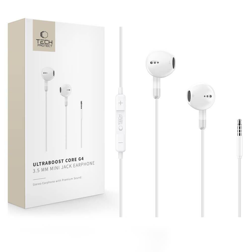 Tech-Protect Ultraboost Core G4 -langalliset kuulokkeet, miniliitin – valkoiset
