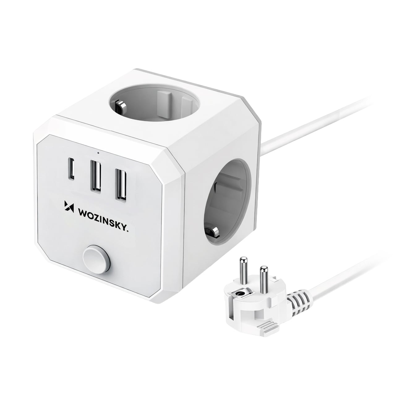 Wozinsky WKZ-3B Power Cube 3x AC, 2x USB-A, 1x USB-C, 4000 W, 1,8 m:n kaapelilla – valkoinen