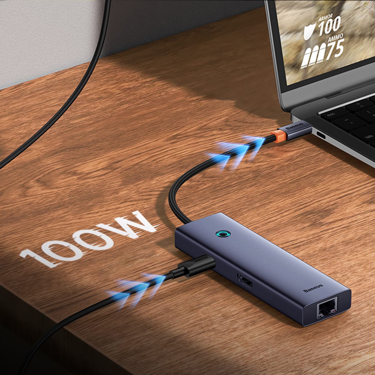 Baseus UltraJoy -sarjan 5-in-1 USB-C–HDMI 4K -USB-keskitin, 4 x USB-A 3.0 -liitäntä – harmaa