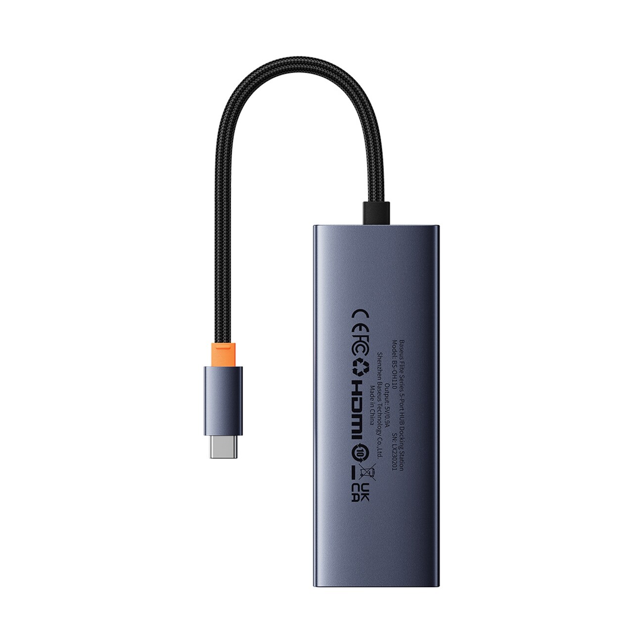 Baseus UltraJoy -sarjan 5-in-1 USB-C–HDMI 4K -USB-keskitin, 4 x USB-A 3.0 -liitäntä – harmaa