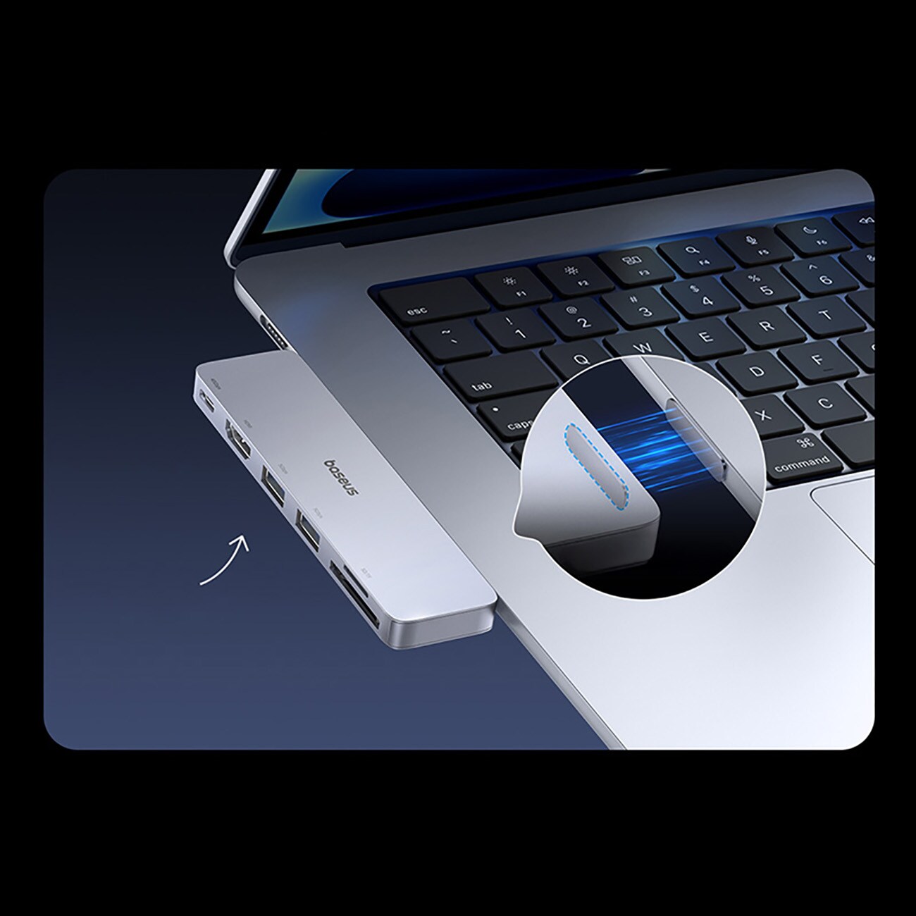 Baseus UltraJoy 6-in-1 USB-C -keskitin 40 Gb/s USB 3.0 HDMI 4K SD/microSD – harmaa