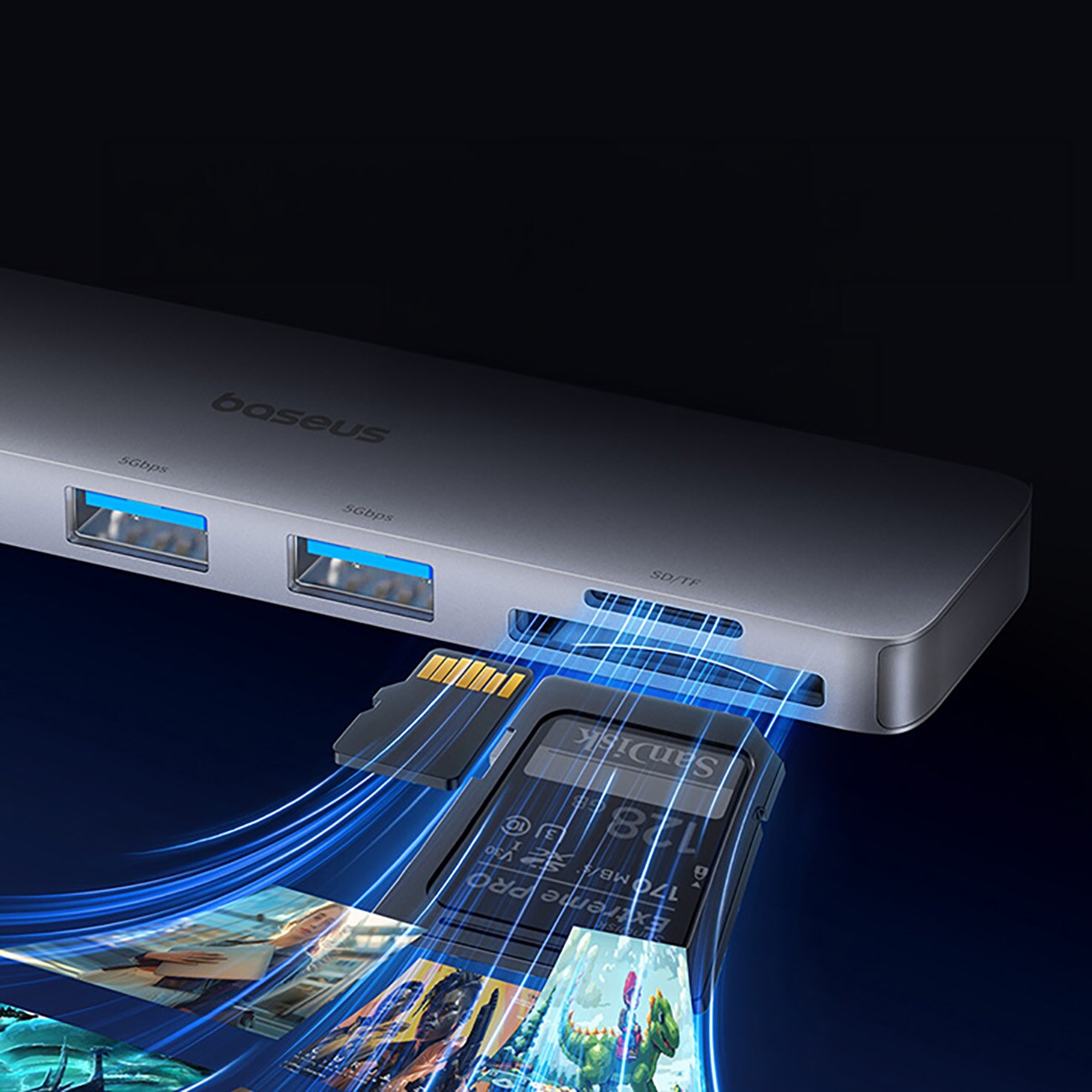 Baseus UltraJoy 6-in-1 USB-C -keskitin 40 Gb/s USB 3.0 HDMI 4K SD/microSD – harmaa