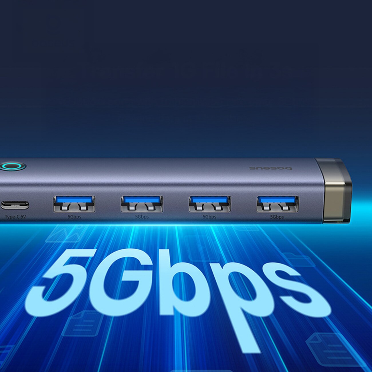 Baseus UltraJoy -sarjan USB-A/USB-C-jakaja, 4 x USB-A 3.0, 1 x USB-C 5 V – harmaa
