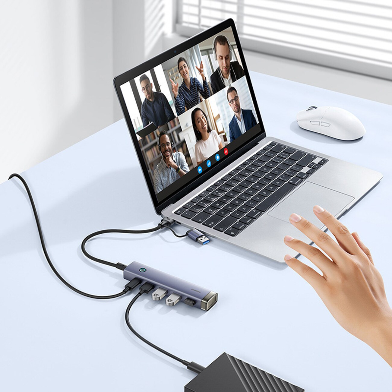 Baseus UltraJoy -sarjan USB-A/USB-C-jakaja, 4 x USB-A 3.0, 1 x USB-C 5 V – harmaa