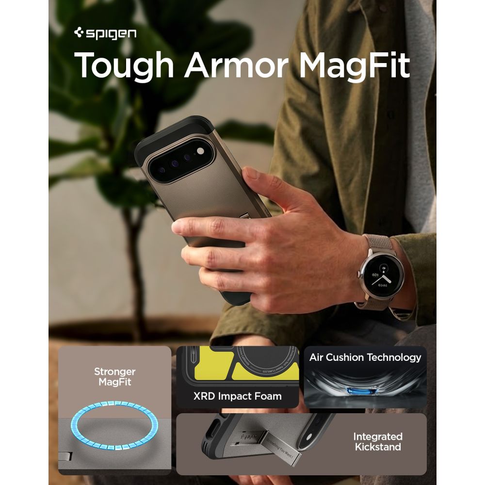 Spigen Tough Armor Mag MagSafe -suojakotelo Google Pixel 11 Pro -mallille – tummanharmaa