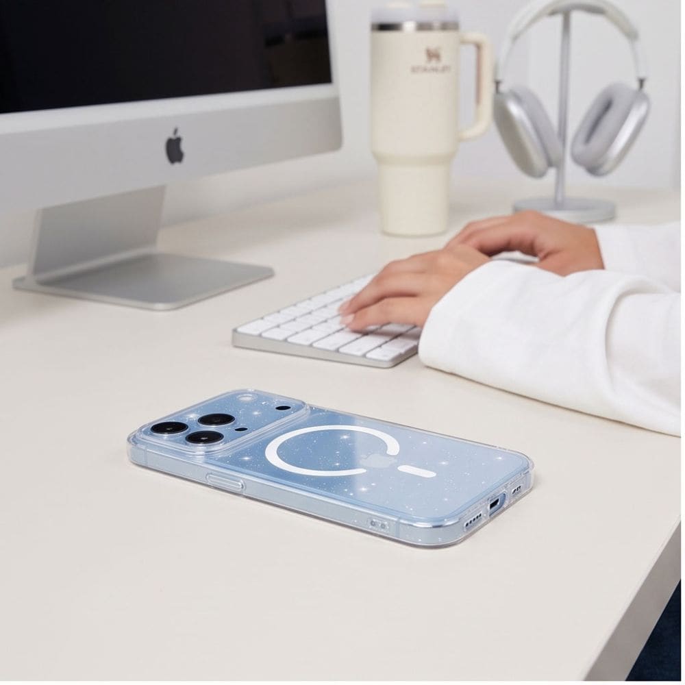 Tech-Protect FlexAir MagSafe iPhone 17 Pro / 18 Pro -suojakotelo – läpinäkyvä, kimaltava
