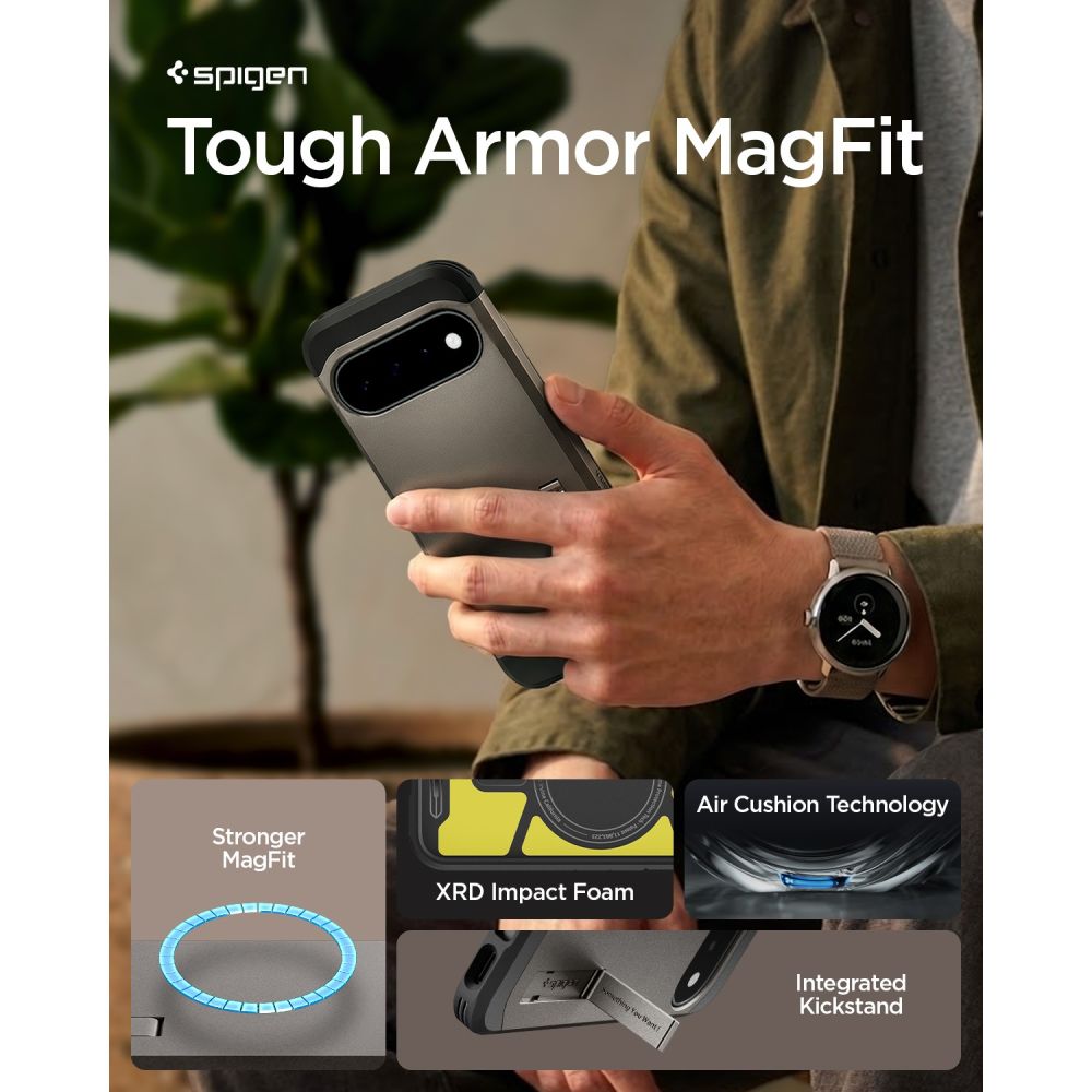 Spigen Tough Armor Mag MagSafe -suojakotelo Google Pixel 11:lle – tummanharmaa