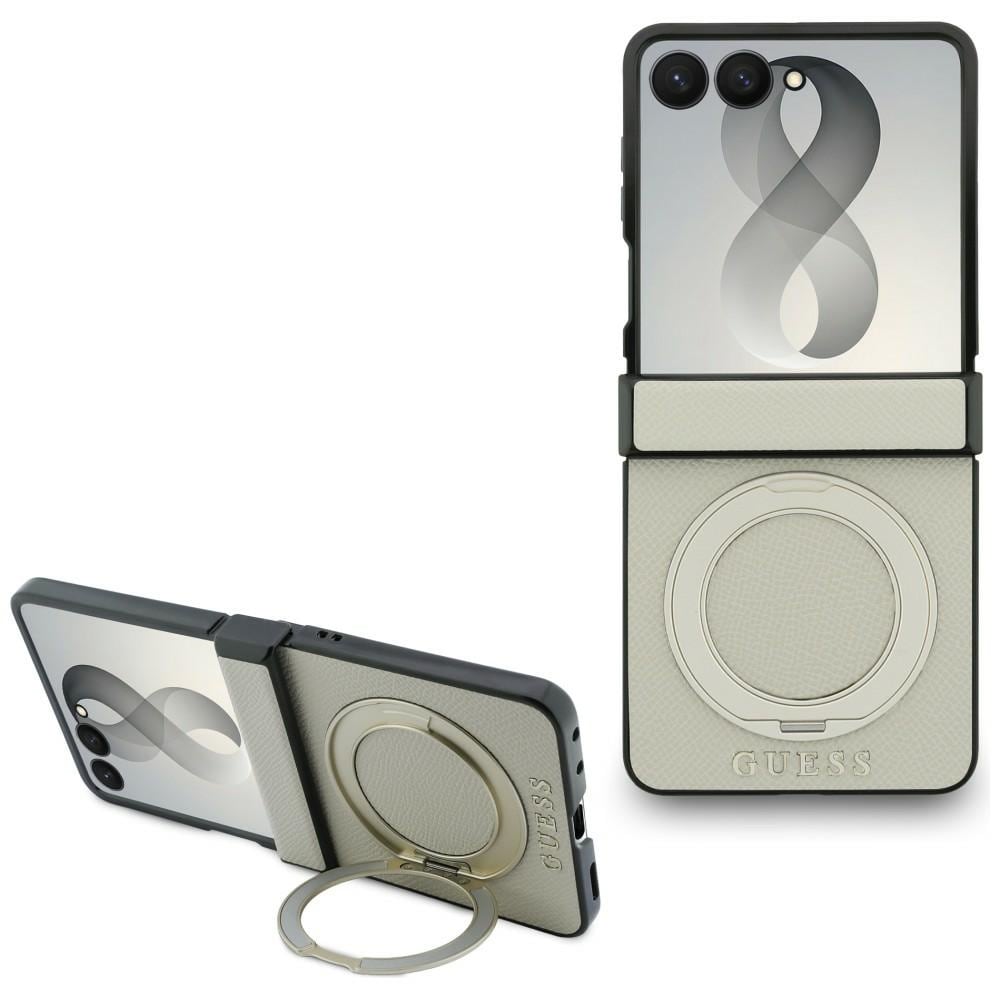 Guess-magnetirengasteline, Grained Classic Logo MagSafe -kotelo Samsung Galaxy Z Flip 8:lle – beige