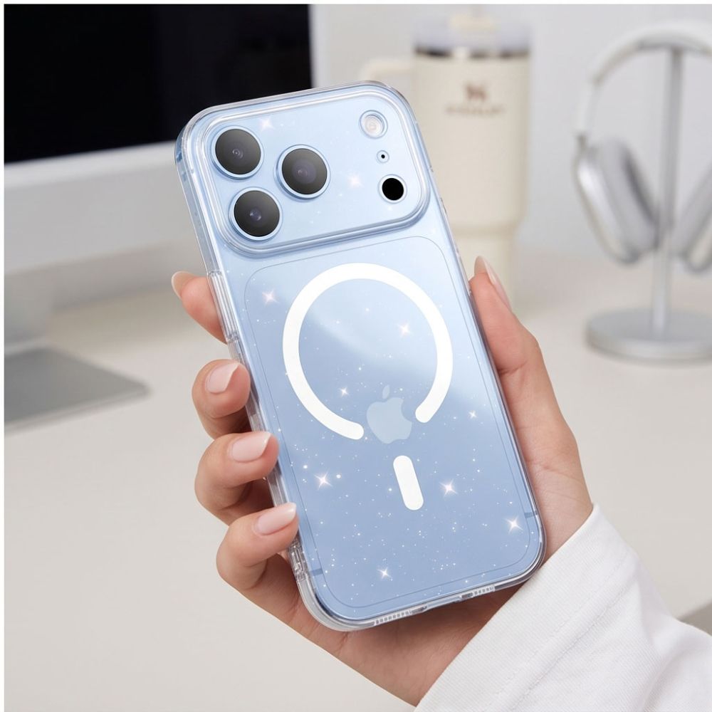Tech-Protect FlexAir MagSafe -suojakotelo iPhone 17/18 Pro Max – läpinäkyvä, kimaltava