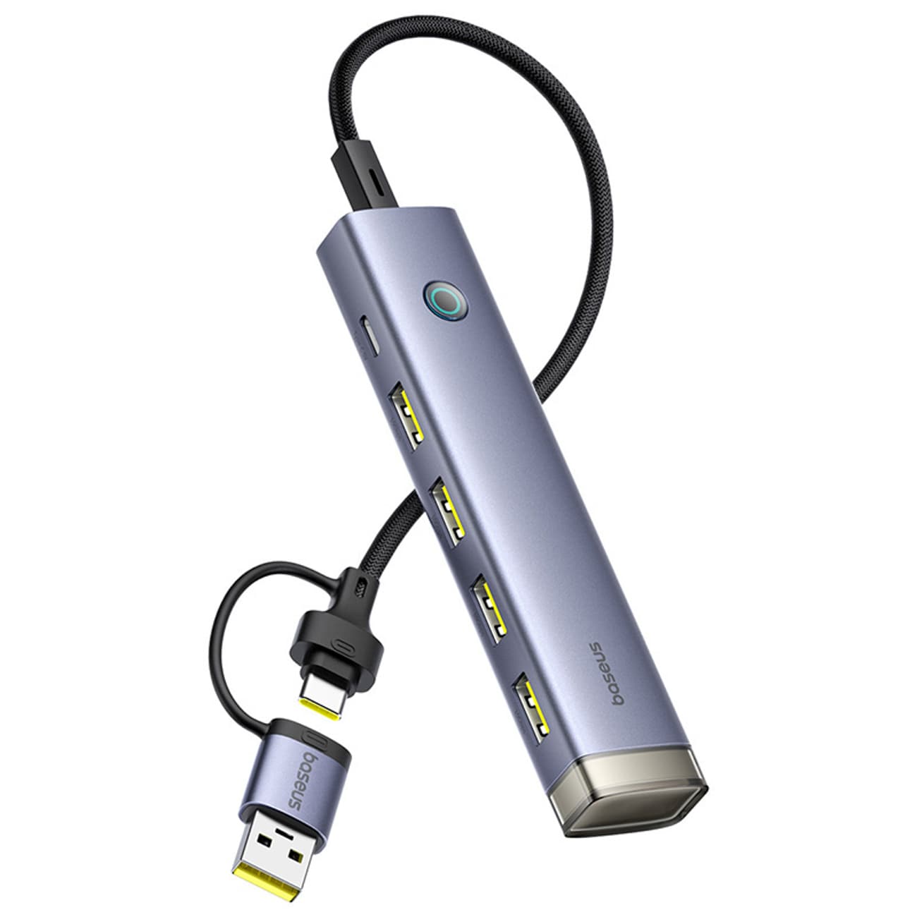 Baseus UltraJoy -sarjan USB-A/USB-C-jakaja, 4 x USB-A 3.1, 1 x USB-C 5 V – harmaa